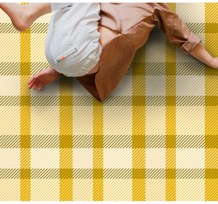 Yellow Checkered Pattern striped vinyl rug - TenStickers