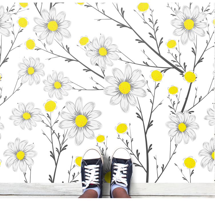 Yellow floral pattern floral vinyl rug - TenStickers