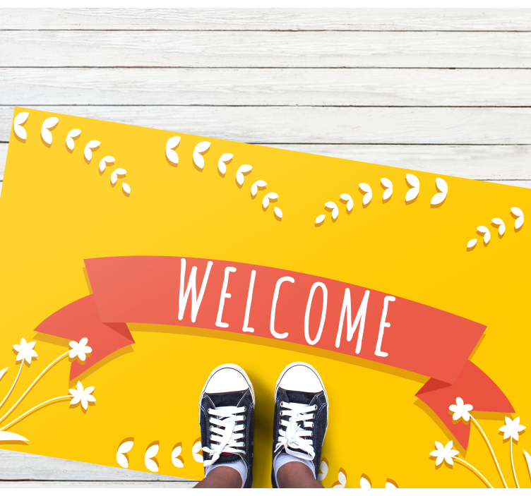 Yellow welcome greeting entrance hall vinyl rug - TenStickers