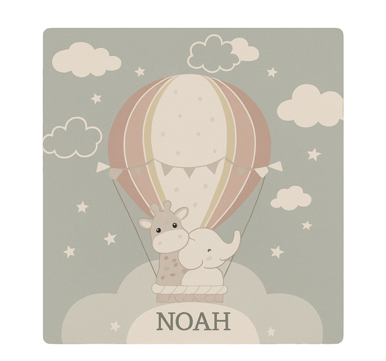 Kids vinyl rug pastel hot air balloon with name - TenStickers