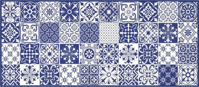 Kitchen vinyl rug in cobalt porcelain collage - TenStickers