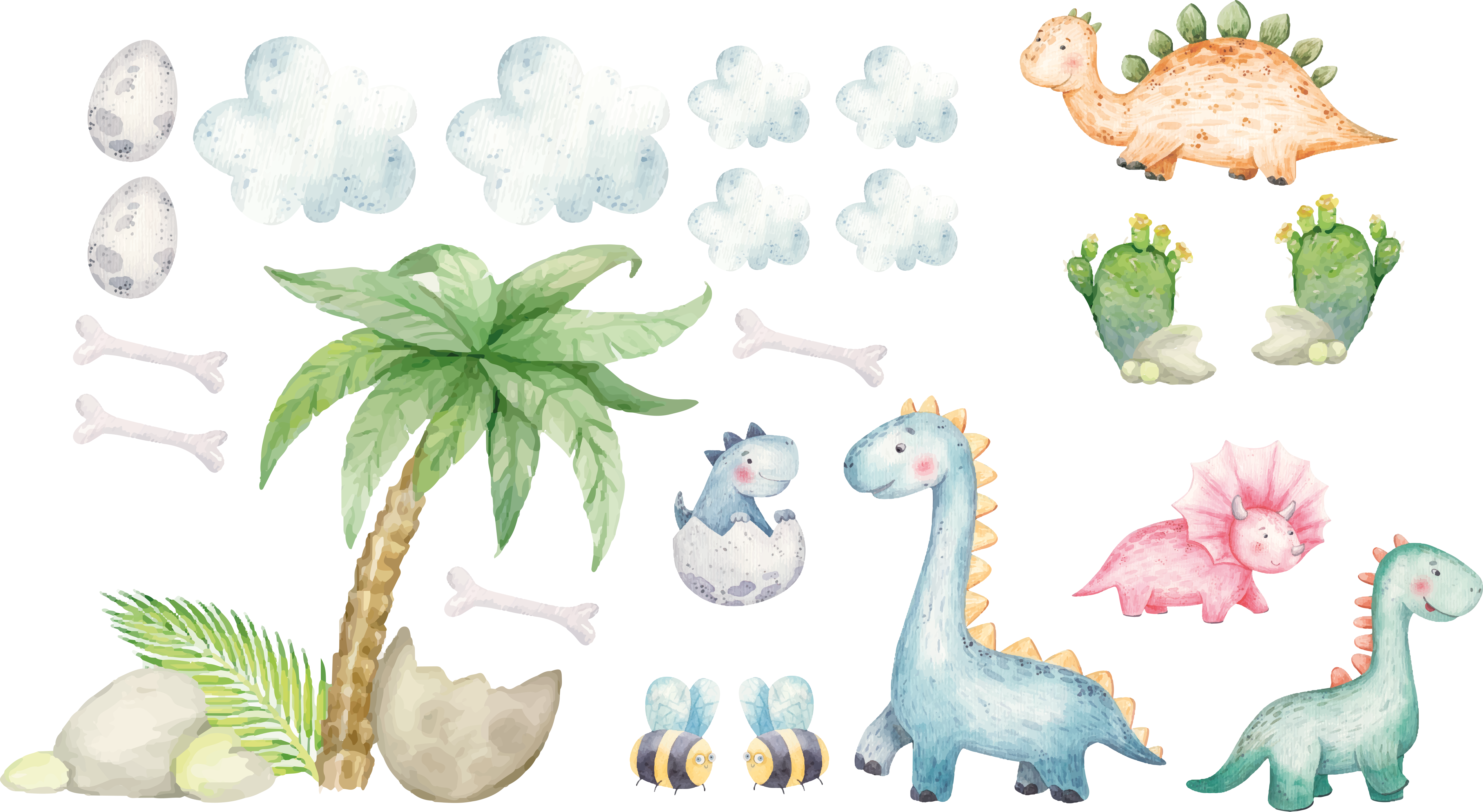 Cute watercolor dinosaurs animal vinyl rug - TenStickers