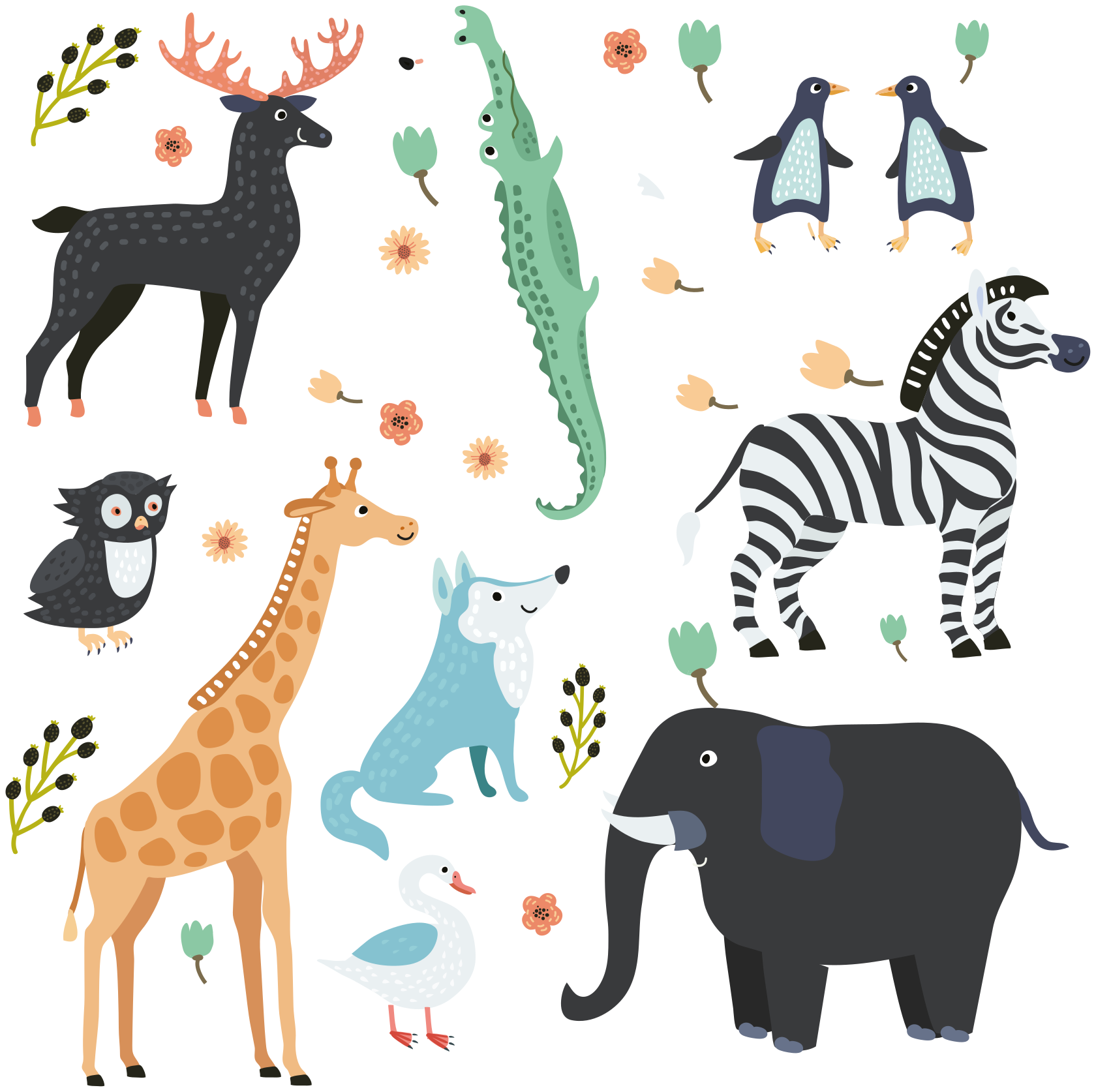 Animal vinyl rug featuring joyful creatures in a park - TenStickers