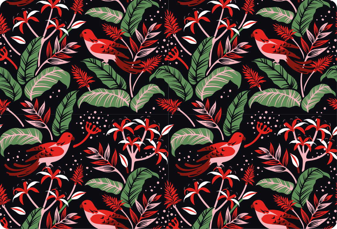 Animal vinyl rug with red and pink leaves pattern - TenStickers