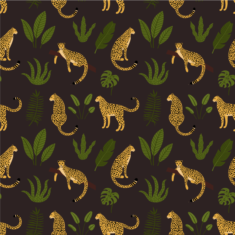 Animal vinyl rug with dark botanical leopard pattern - TenStickers