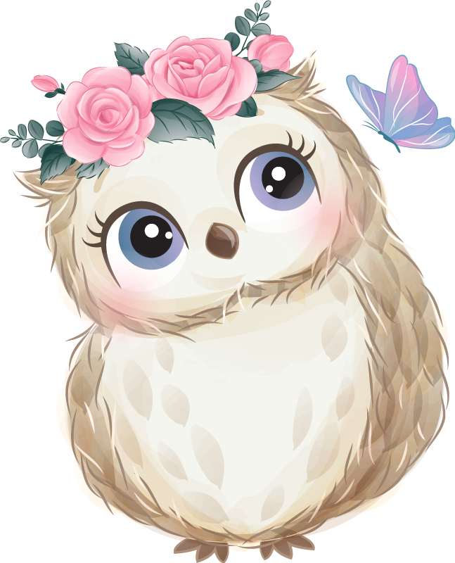 Animal vinyl rug featuring baby owl and flowers - TenStickers