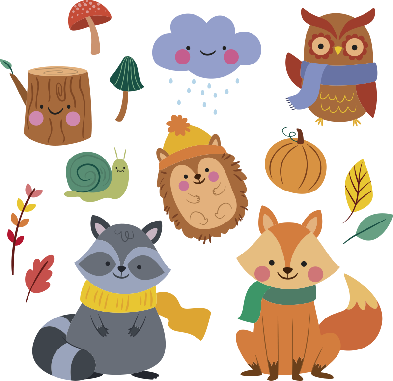 Autumn florals and animals animal vinyl rug - TenStickers