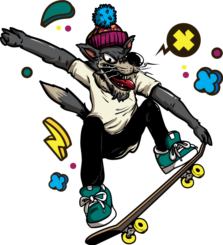 Animal vinyl rug wolf on skate - TenStickers