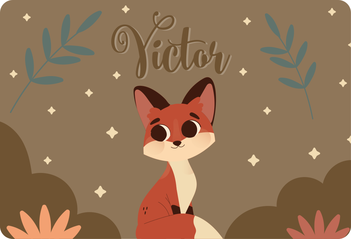 Animal vinyl rug cute fox for boy with name - TenStickers