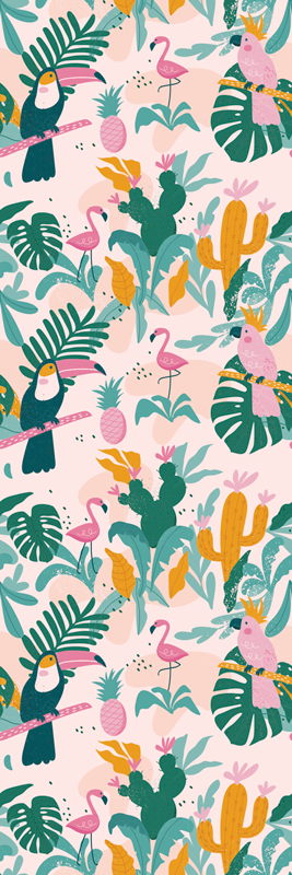 Animal vinyl rug with green birds on pink background - TenStickers