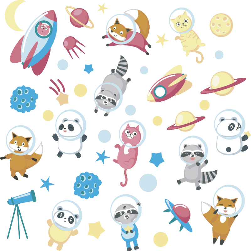 Animal vinyl rug cute animal astronauts - TenStickers