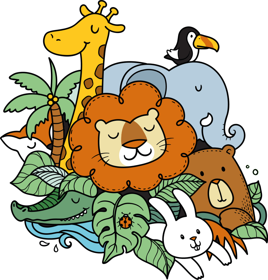 Animal vinyl rug playful animal scene - TenStickers