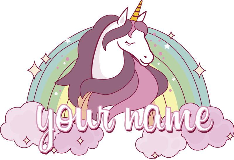 Pink unicorn with name animal vinyl rug - TenStickers
