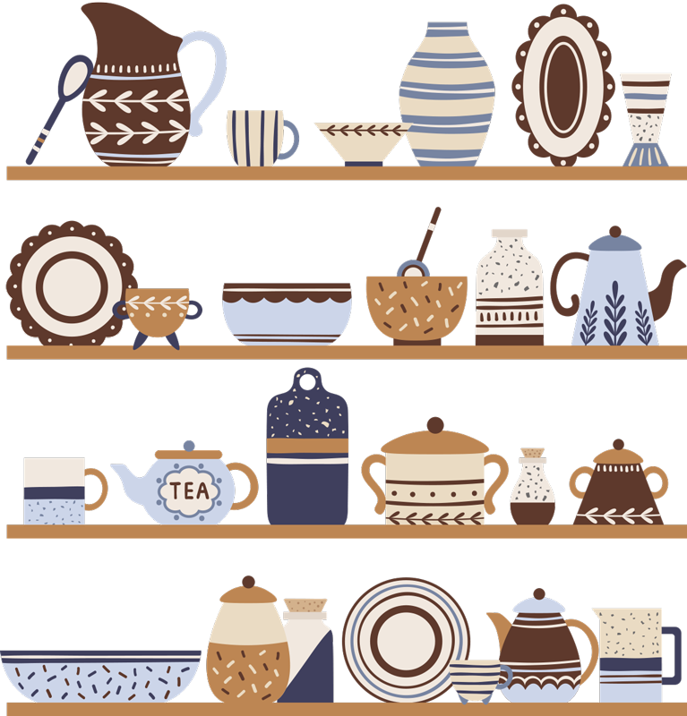Kitchen vinyl rug with dishware shelves - TenStickers