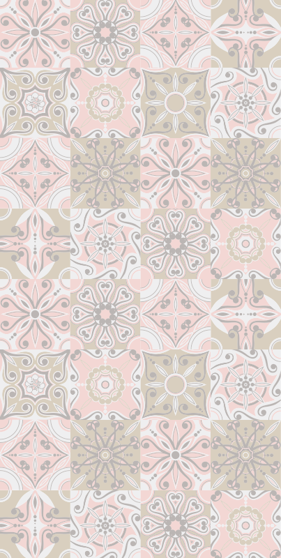 Pink and grey tile kitchen vinyl rug - TenStickers
