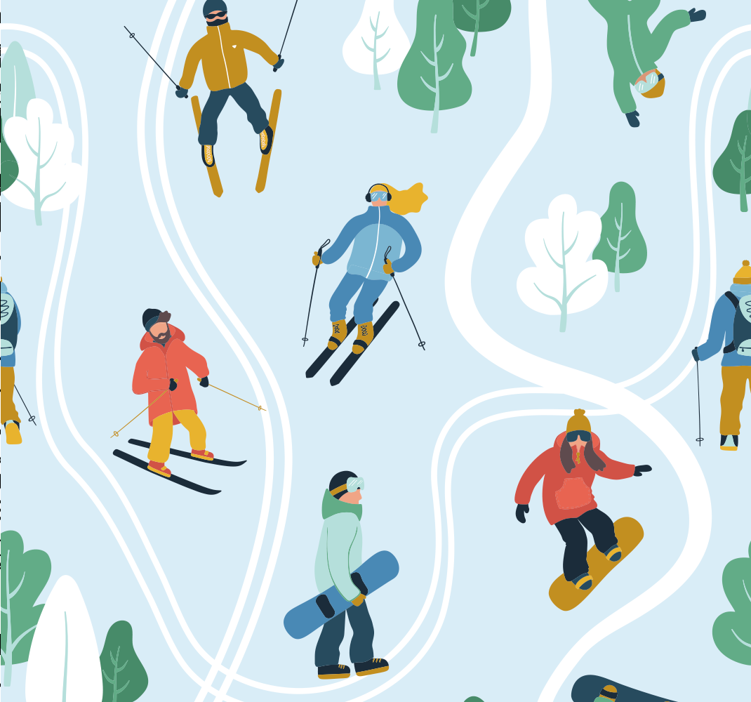 Bedroom vinyl rug with blue skiing design - TenStickers