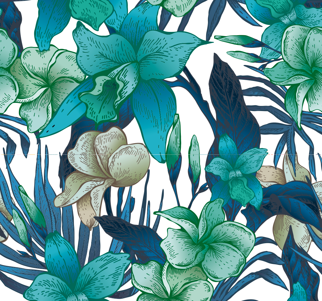 Bedroom vinyl rug with blue tropical leaves - TenStickers