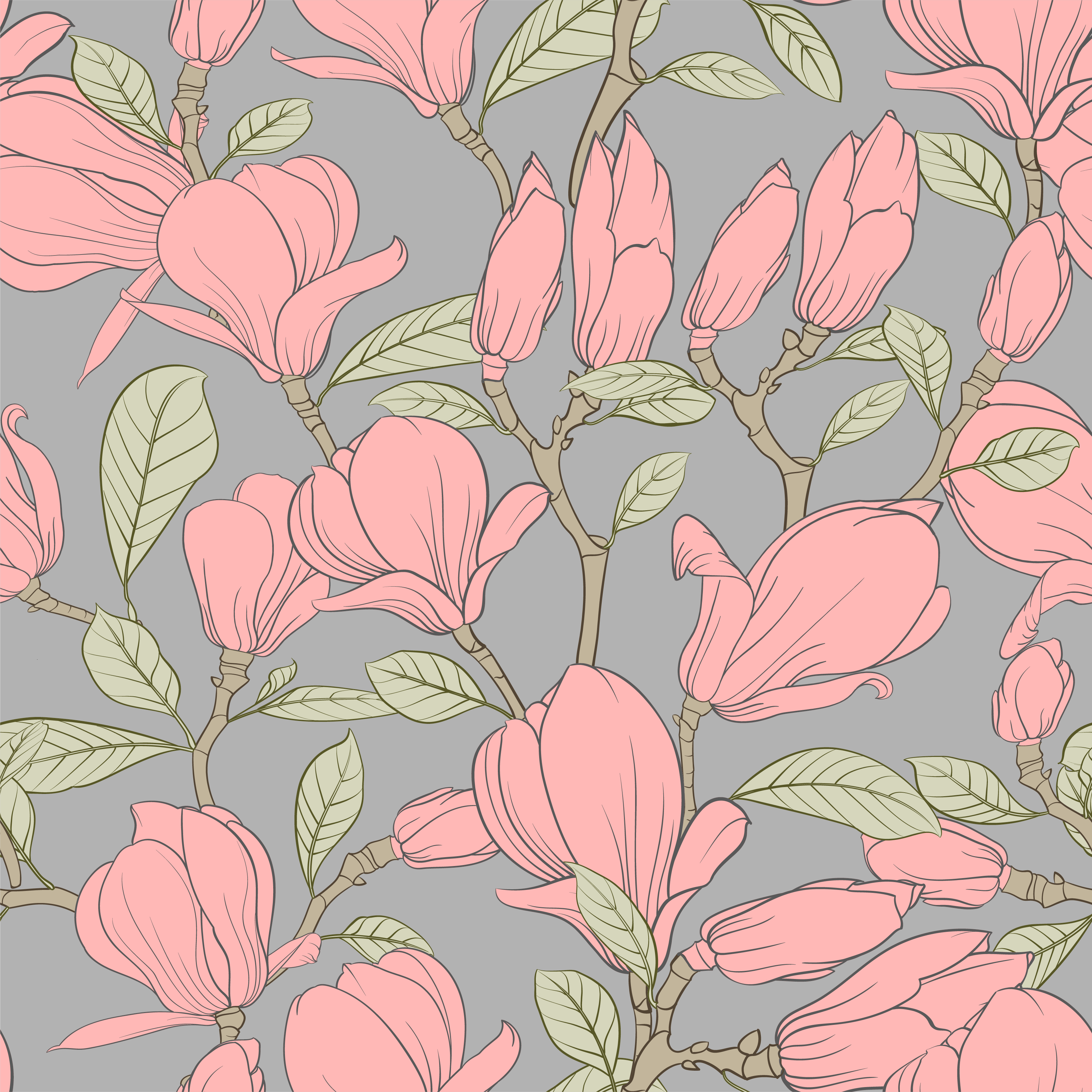 Pink flowers and leaves bedroom vinyl rug - TenStickers