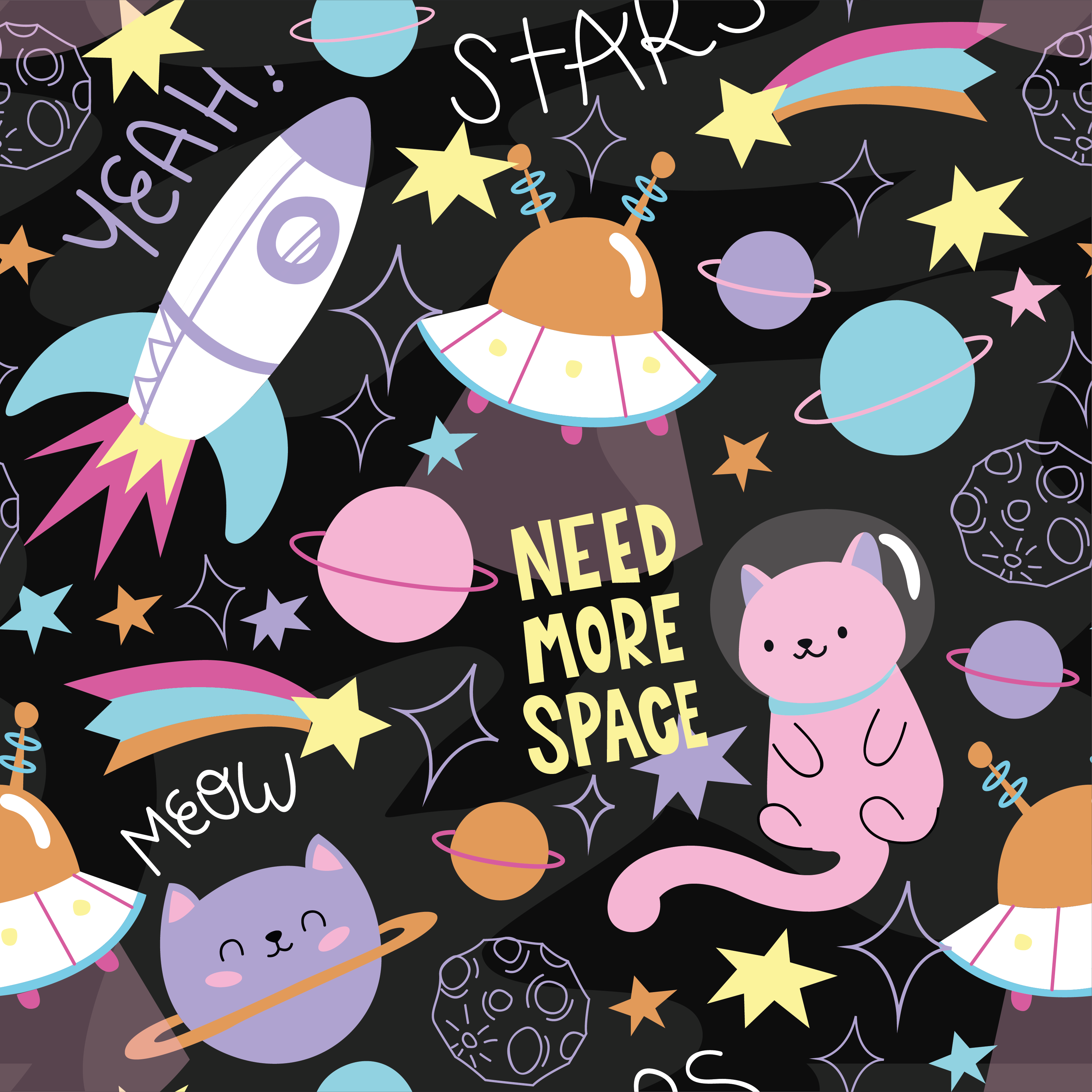 Kids vinyl rug cats in space - TenStickers