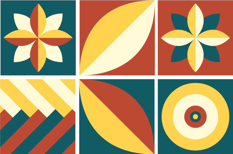 Geometric vinyl rug in green and orange pattern - TenStickers