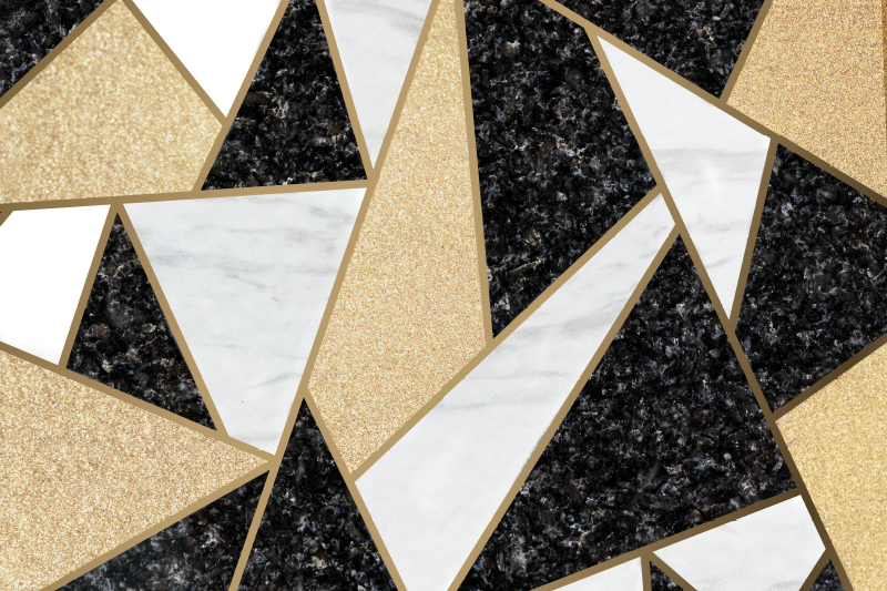 Geometric vinyl rug in black and white marble tiles - TenStickers