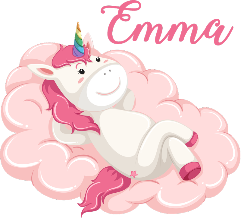 Kids vinyl rug with personalized unicorn in cloud - TenStickers