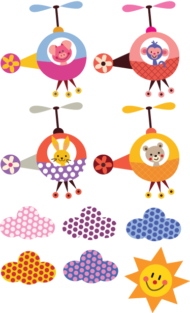 Kids vinyl rug helicopter animal stickers - TenStickers