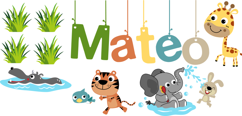 Kids vinyl rug customizable jungle animals name sticker - TenStickers