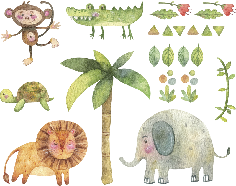 Kids vinyl rug watercolor jungle animals - TenStickers