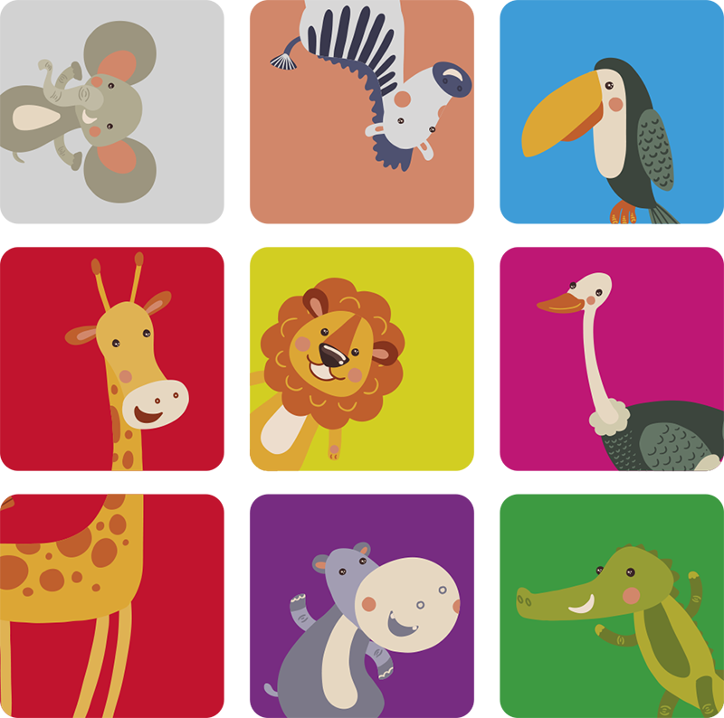 Kids vinyl rug colorful animal tiles - TenStickers