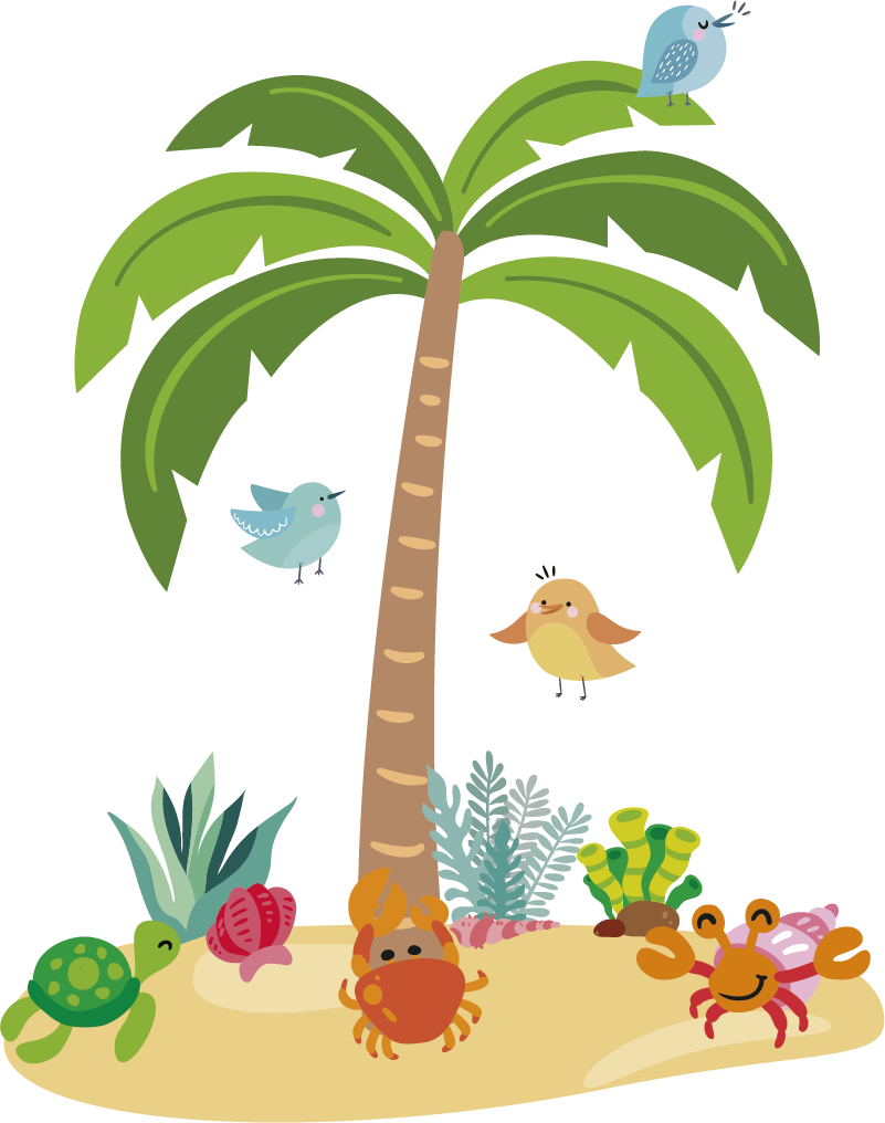 Kids vinyl rug palm tree and sea animals - TenStickers