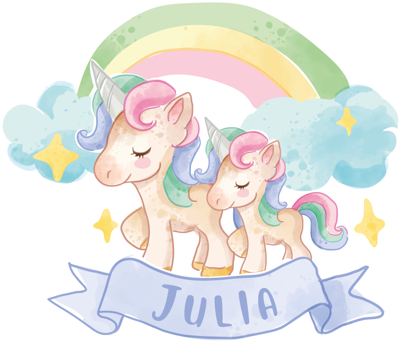 Kids vinyl rug with joyful unicorns on a rainbow - TenStickers