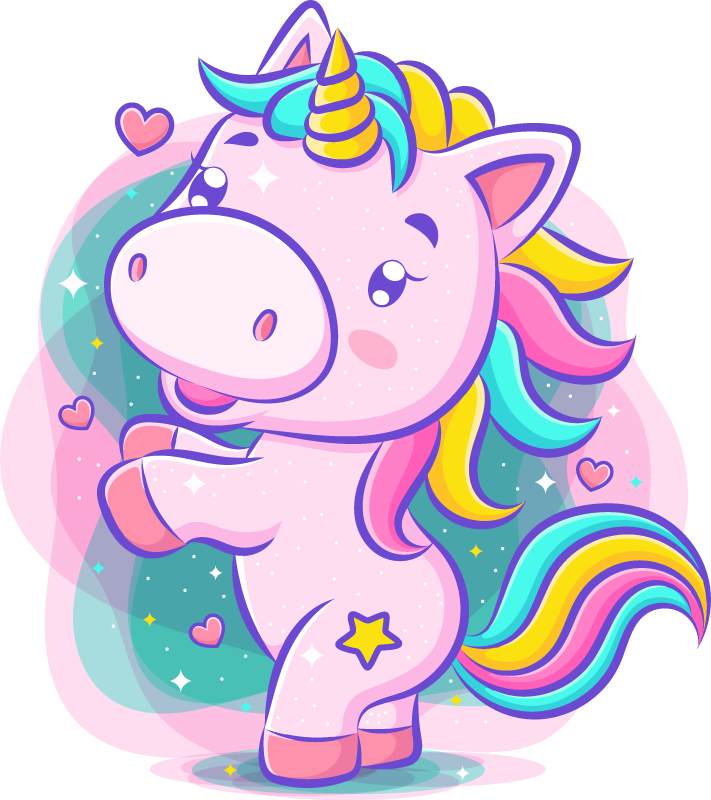 Kids vinyl rug smiling cartoon unicorn colorful - TenStickers