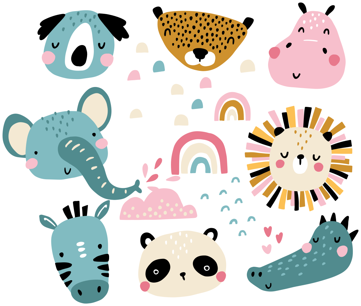 Kids vinyl rug featuring little animals in nordic style - TenStickers