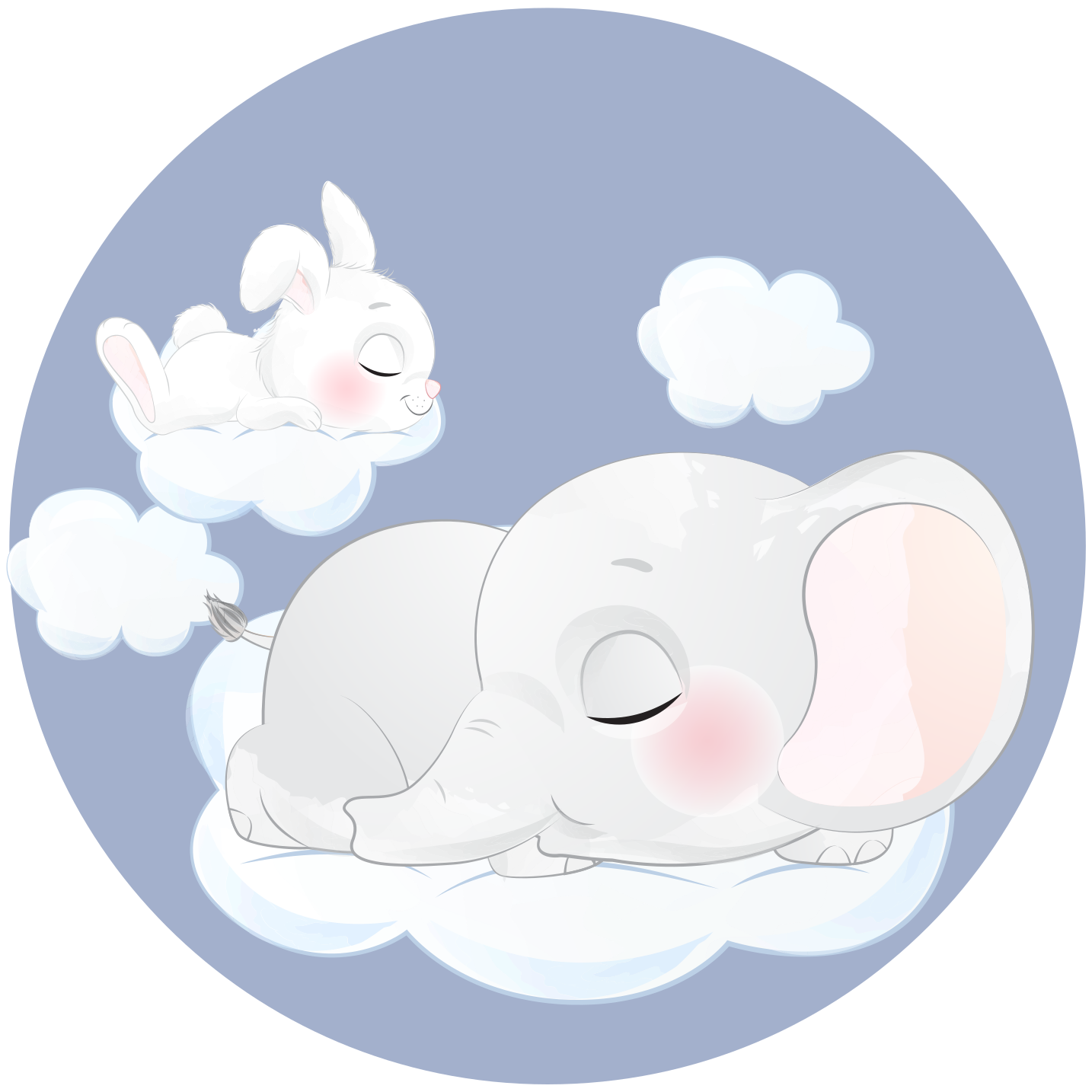 Kids vinyl rug elephant and rabbit on cloud - TenStickers