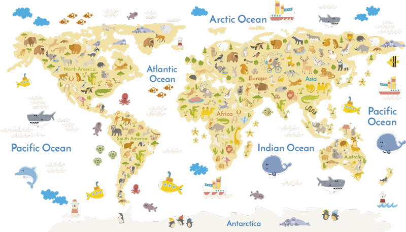 World map vinyl rug wildlife design - TenStickers