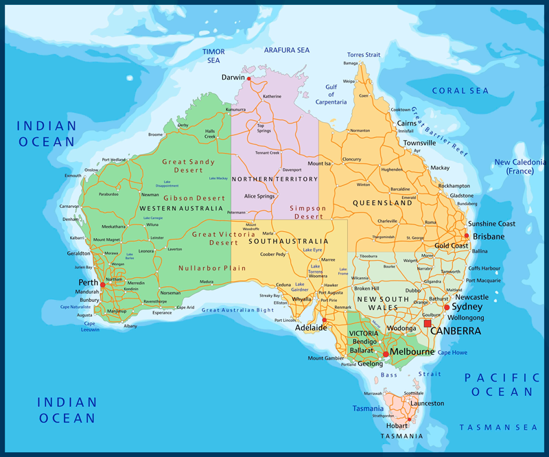 World map vinyl rug political map of australia - TenStickers