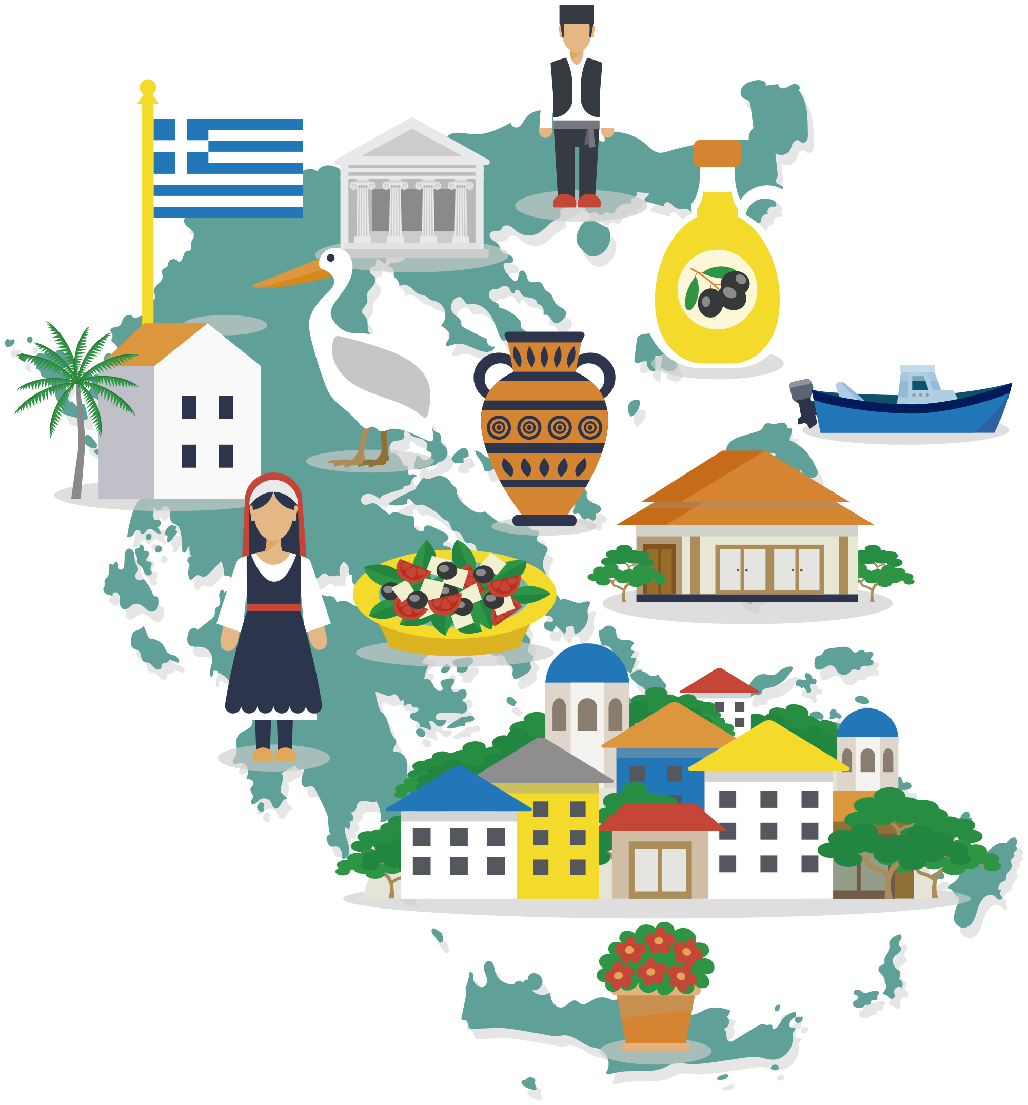 World map vinyl rug greece and islands map - TenStickers