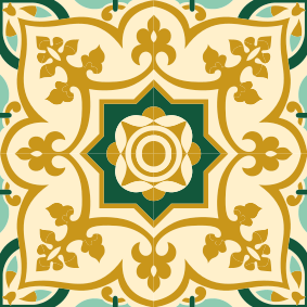 Bathroom vinyl rug with gold and green tile design - TenStickers
