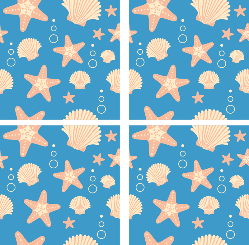 Bathroom vinyl rug fish and shells underwater tiles - TenStickers