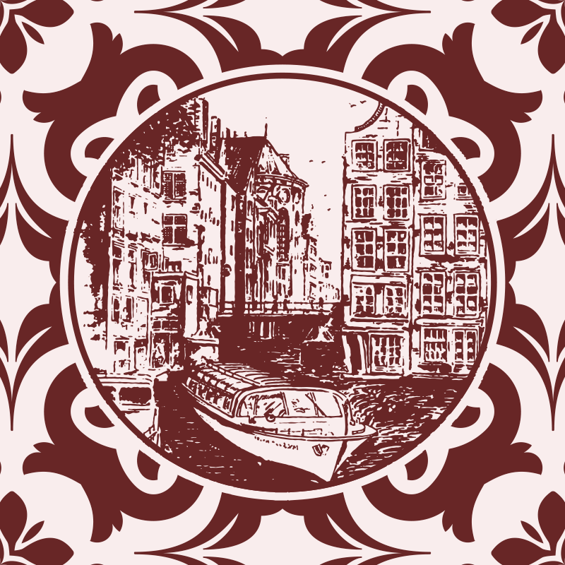 Kitchen vinyl rug with canal houses and boat design - TenStickers