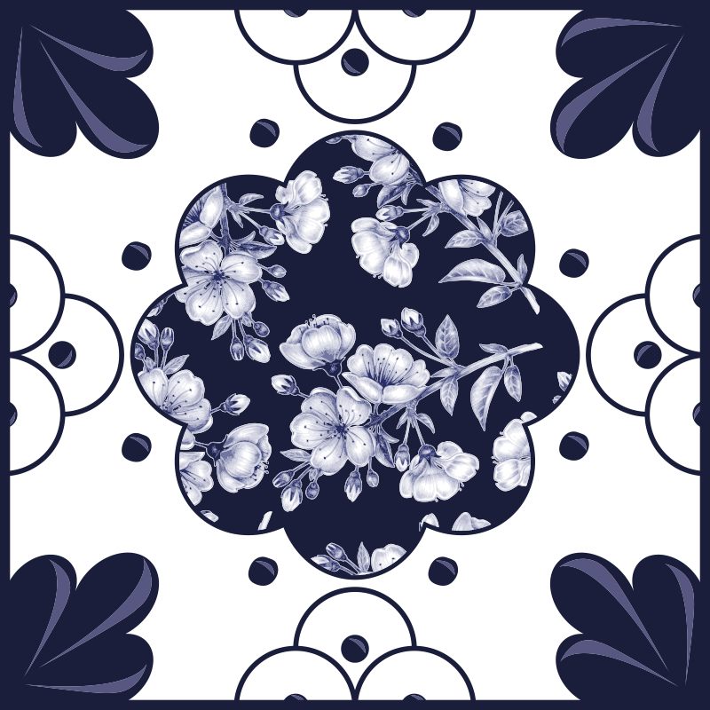 Kitchen vinyl rug with floral tile pattern - TenStickers