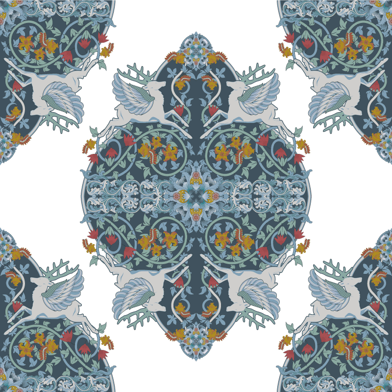 Kitchen vinyl rug floral vintage tile design - TenStickers
