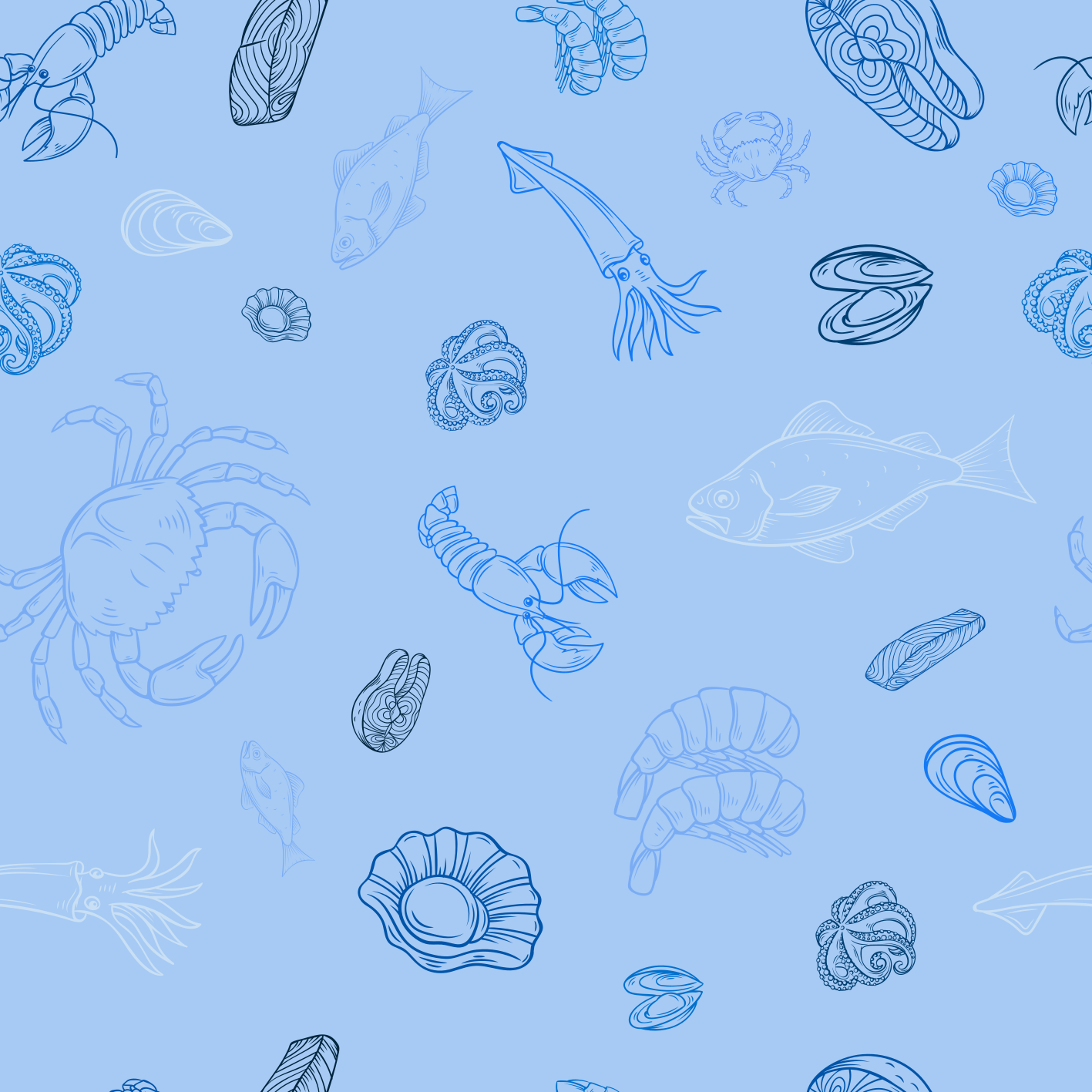 Kitchen vinyl rug with seafood pattern - TenStickers