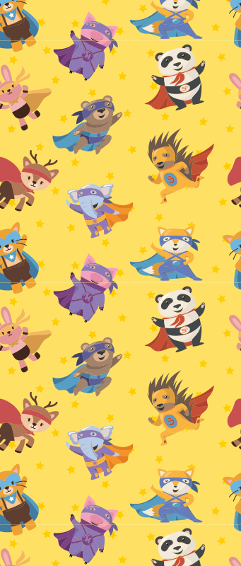 Bedroom vinyl rug with superhero pets on yellow - TenStickers