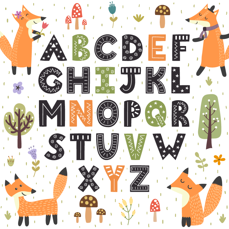 Alphabetical Forest Animals bedroom vinyl rug - TenStickers