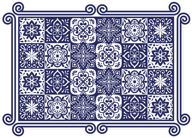 Blue tiles and white ribbon vinyl room rug - TenStickers