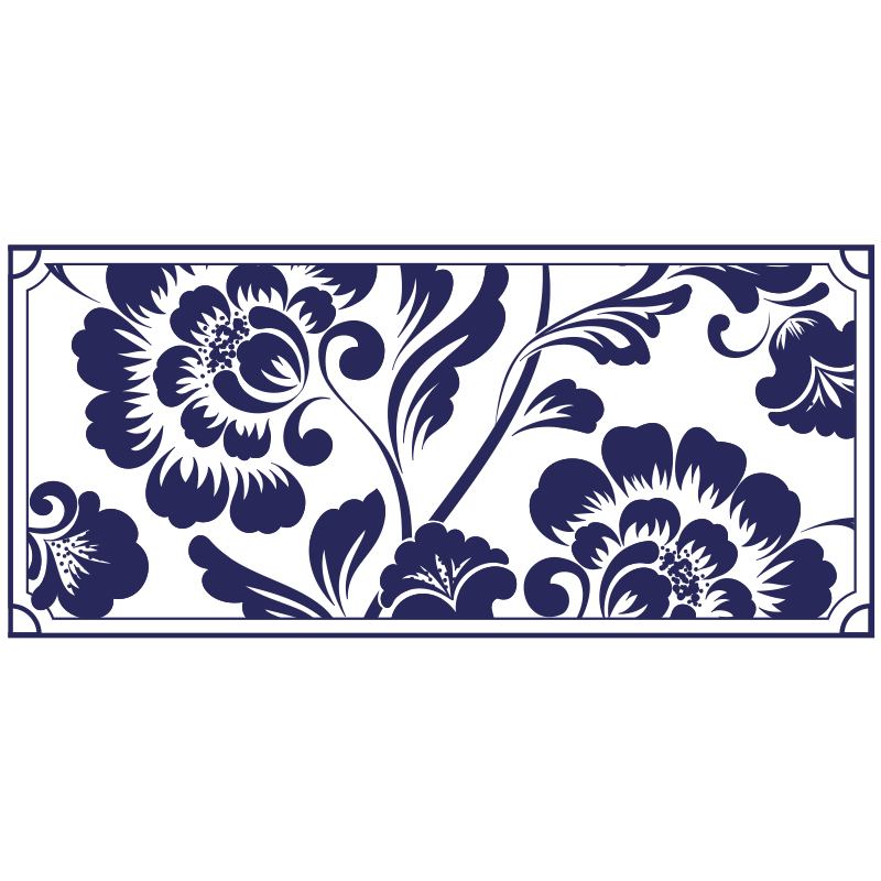 Navy floral pattern floral vinyl rug - TenStickers