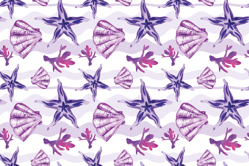 Purple Seashell and Starfish animal rug - TenStickers