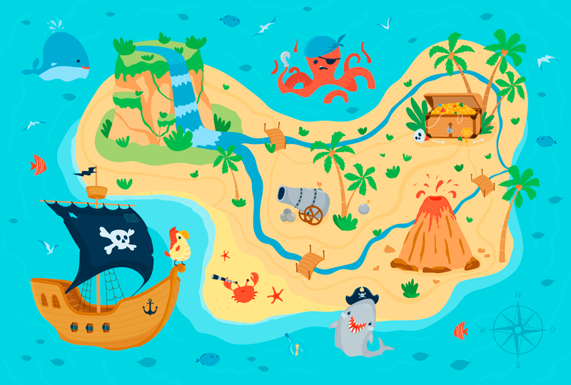 Pirate Adventure Map game vinyl rug - TenStickers